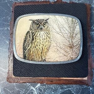 Vintage metal owl logo belt buckle